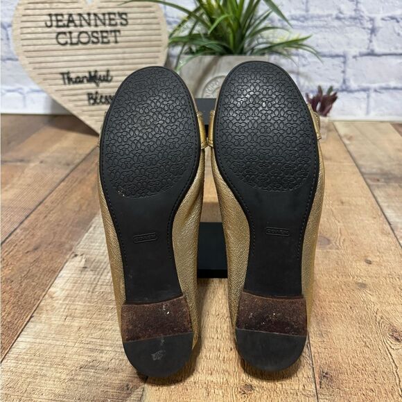 Coach Cadet Gold Metallic Leather Loafer Slip-on Flat w/ Buckle sz 7.5 - Picture 3 of 8